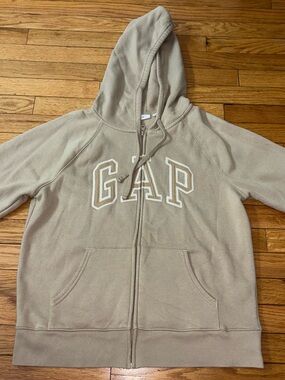 GAP Tan Full-Zip Hooded Sweatshirt with White Logo
